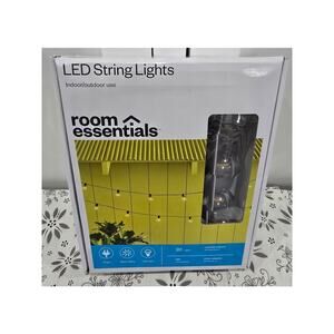 Room Essentials LED String Lights – Black Cord, Warm White - New in Box (Tested)
